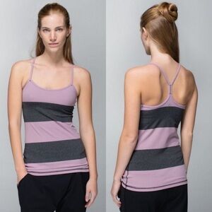 Lululemon Power Y Grey Mauve Striped Tank Size 10